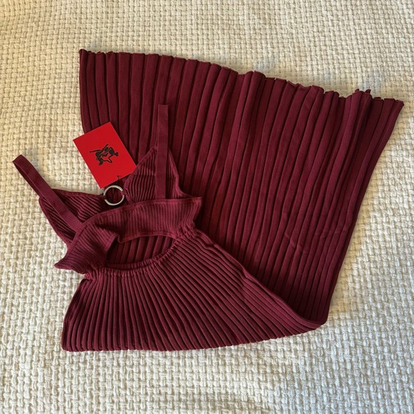 Thebe Magugu Wine Red Rib-Knit Cut-Out Midi Dress - XS - NWT - Picture 3 of 8